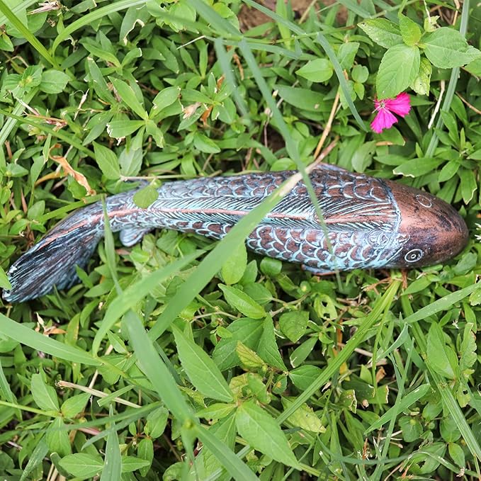 Antique Luminous Outdoor Koi Fish Statues - Resin Koi Fish Yard Art Decor for Garden, Patio, Lawn, Pond