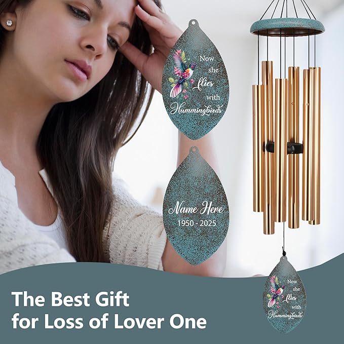 ASTARIN Personalized Memorial Wind Chimes, 35" Deep Tone Hummingbird Wind Chimes Memorial Gifts for Loss Mom Dad, Sympathy Windchime in Loving Memory of Loss Loved One(Produced in USA)