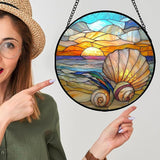 Stained Glass Window Hanging - Colorful Beach Shells Conch Sun Catcher for Door Home Decor Ocean Suncatcher Christmas Mother's Day Birthday Sea Lover Gifts for Women Men Mom Nana 7.8 in