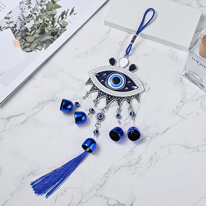Creative Handmade Alloy Wind Chime Evil Eye Butterfly Sunflower Talisman Pendant Handmade Good Luck Charm, Car Kitchen Home Garden Patio Office (1pc Blue Eye)