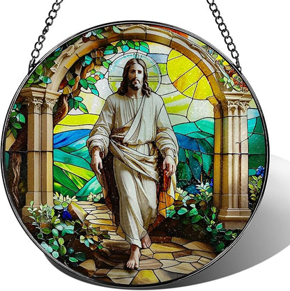 Stained Glass Suncatcher, Christian Sun Catcher Ornament; Stained Glass Window Hanging, Christmas Ornament, Religious Home Decor; Christian Gifts, Religious Gifts, Jesus Gift for Easter or Christmas