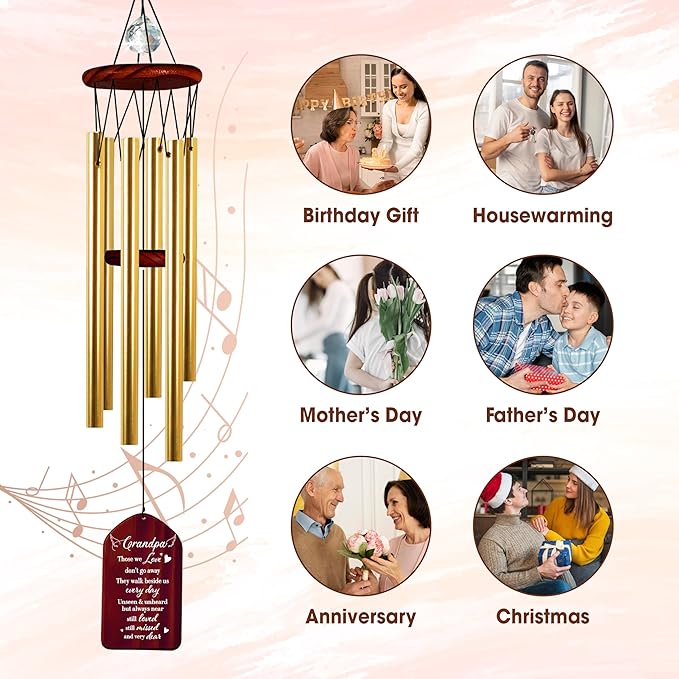 Grandpa Crystal Memorial Wind Chimes Christmas Sympathy Keepsake Remembrance Quote Gramps Dada Papi Grandfather Pass Away Condolence Funeral Gift Cherished Memory Window Garden Decor HW12-RW-GP