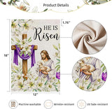 He Is Risen Easter Garden Flag 12x18 Inch Double Sided Outside flag, Jesus, Lamb, Cross, Bouquet of Lilies Yard Outdoor Easter Holiday Decoration
