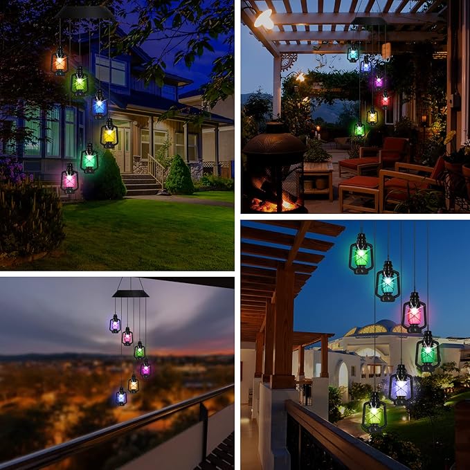 AceList Solar-Powered Color-Changing Lantern Wind Chime - LED Light Wind Mobile for Garden, Patio, Deck, Yard, Home Décor - Perfect for Mother's Day, Christmas, Housewarming, and Unique Outdoor Gifts