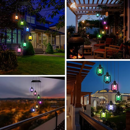 AceList Solar-Powered Color-Changing Lantern Wind Chime - LED Light Wind Mobile for Garden, Patio, Deck, Yard, Home Décor - Perfect for Mother's Day, Christmas, Housewarming, and Unique Outdoor Gifts