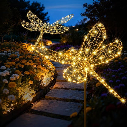 Flacchi Solar Garden Lights Outdoor Waterproof - Dragonfly Decor with 240LED, Solar Powered Iron Easy to Install for Pathway Garden Decorations Patio Decor Yard Decoration