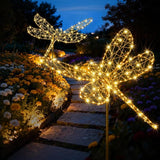 Lomotech Solar Garden Lights - 18" 240 Leds Foldable Outdoor Dragonfly Garden Decor, Waterproof Larger Outdoor Solar Lights with Iron for Garden Patio Yard Lawn Pathway Decorations (Warm White)