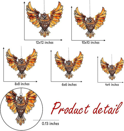 Mandala Owl Acrylic Suncatcher, Boho Suncatchers for Window Hanging Ornament, Stained Glass Effect Indoor Outdoor Garden Decor Native American Style, Gifts for Mother's Day, Mom, Grandma, Wife, Women