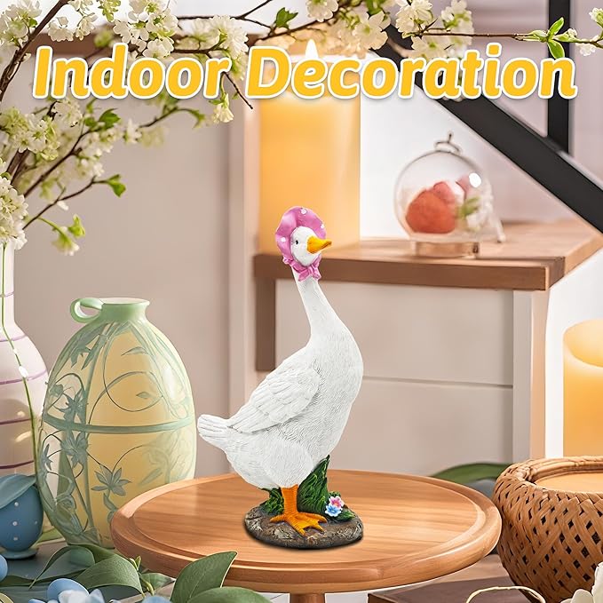 Goose Garden Statue: 12'' Funny Goose Yard Decor, Outdoor Lawn Patio Porch Housewarming Birthday Gifts for Women (White)