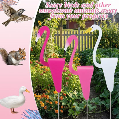 Sliner 3 Pcs Flamingo Shaking Head Dancing Yard Decorations Vibrant Pink Rose Red White Bobbing Flamingos with Replaceable Adhesive Dots for Garden Porch Patio Lawn Ornaments Outdoor Decor