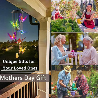 Wind Chimes,Purtuemy Solar Butterfly Lights for Outside Garden Yard Outdoor Decor, Mothers Birthday Gifts for Women Mom Grandma
