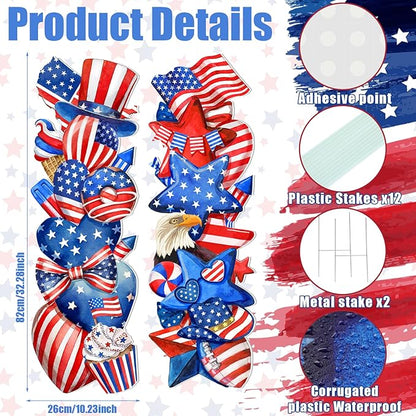 Beeveer 2 Pcs 4th of July Yard Signs Outdoor Patriotic Star Lawn Decoration 250th Anniversary American Waterproof Welcome Party Yard Signs with Stake for Memorial Home Garden Pathway Supplies