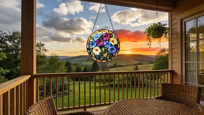 Stained Glass Window Hanging - The Blooming Morning Glory 6.3 Inches Suncatcher for Garden Home Decor for Women Mon Grandma Friends