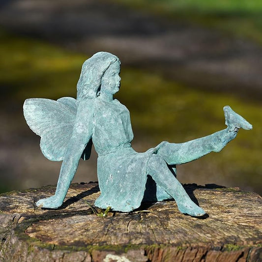 Cast Iron Fairy Statue | Cherub Antique Verdigris Home Garden Ornament Sculpture