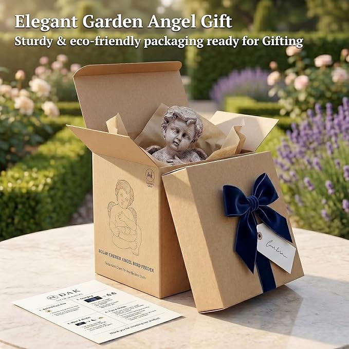 MXwcy Solar Angel Statue with Bird Feeder, 9.06" Resin Angel Figurines for Outdoor Garden Decor, Solar Garden Lights for Yard Lawn Patio Grave, Memorial Garden Decor Angel Gifts for Women Mom Grandma
