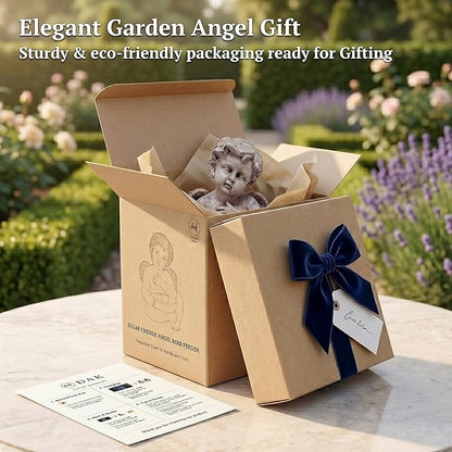 MXwcy Solar Angel Statue with Bird Feeder, 9.06" Resin Angel Figurines for Outdoor Garden Decor, Solar Garden Lights for Yard Lawn Patio Grave, Memorial Garden Decor Angel Gifts for Women Mom Grandma
