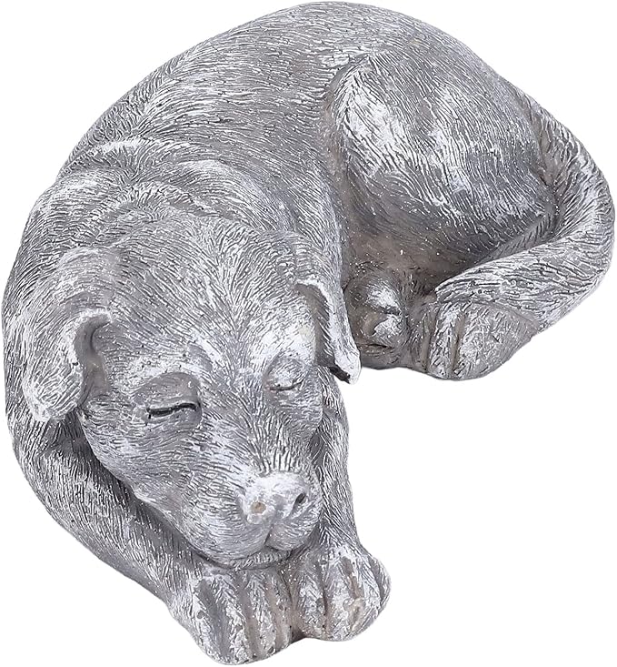 Hapivida Dog Garden Statue, Puppy Garden Memorial Stone Sleeping Dog Sculpture Decor Outdoor Resin Realistics Sculptures Grey