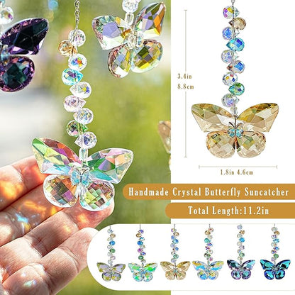 HDCRYSTALGIFTS 6PCS Crystal Butterfly Suncatchers for Window Hanging Ornaments, Rainbow Maker Sun Catchers Indoor Window Wedding Garden Home Decor Glass Ornaments for Christmas Tree Gifts