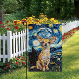 BlissYard Chihuahua Garden Flag 12x18 Double Sided Flag Starry Night Garden Flag Holiday Seasonal Yard Flag for Outside Welcome Porch Yard Patio Yard Banner