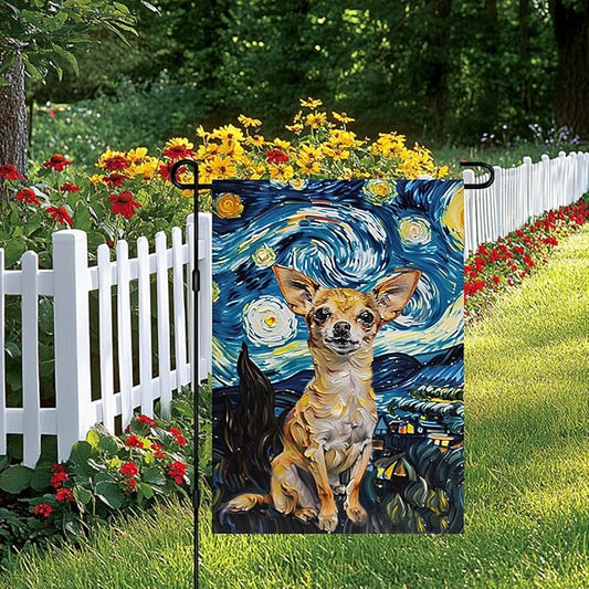 BlissYard Chihuahua Garden Flag 12x18 Double Sided Flag Starry Night Garden Flag Holiday Seasonal Yard Flag for Outside Welcome Porch Yard Patio Yard Banner