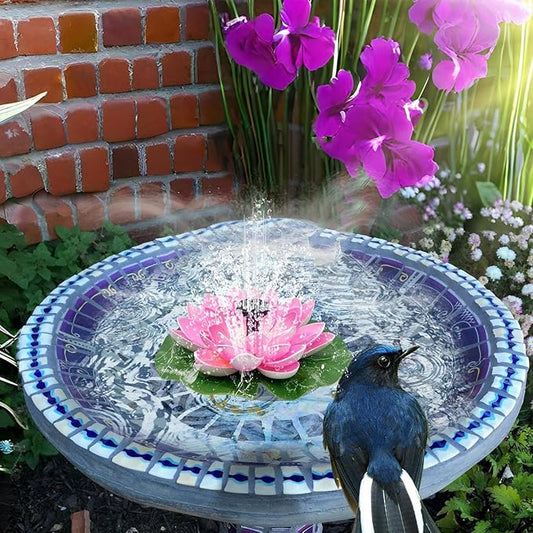 Solar Water Fountain - Garden Decor Solar Bird Fountain,Led Powered Ponds, Led Pond Pump Bird Bath, Lily Outdoor Ponds with 8 Nozzles, Water Pump for Outside Pond and Backyard