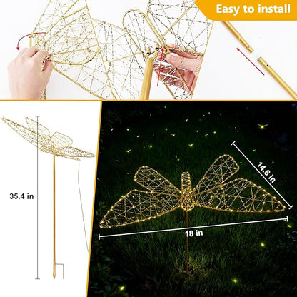 Lomotech Solar Garden Lights - 18" 240 Leds Foldable Outdoor Butterfly Garden Decor, Waterproof Larger Outdoor Solar Lights with Iron for Garden Patio Yard Lawn Pathway Decorations (Warm White)