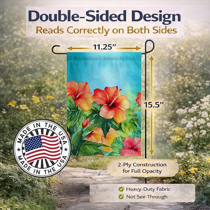Caroline's Treasures Hawaii Hawaiian Hibiscus in Watercolor Garden Flag Mailbox Flag Decorative Yard Flag Banner Outside Patio Artwork Yard Flower Beds, Garden Size, Multicolor