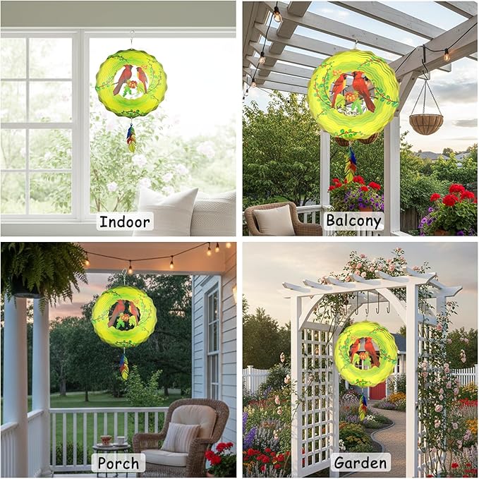 2 Pack Cardinal Wind Spinners Outdoor 12 Inch Hanging Wind Catchers Kinetic Sculpture 3D Stainless Steel Lawn Yard Garden Decor for Outside