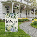CROWNED BEAUTY Spring Garden Flag Hydrangea Eucalyptus 12x18 Inch Double Sided Small Seasonal Holiday Floral Decoration for Outdoor Lawn Yard