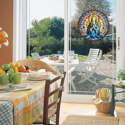 Virgin Mary Stained Glass Window Hanging, 8''/20CM Virgin Mary Suncatchers for Windows Christian Decorative Hanging Ornaments Stained Glass for Chirstmas Suncatcher Window Panel Gift Home Decor