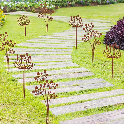 Set of 10 Dandelion Metal Flowers for Outside Decorative Garden Stakes Plants Stakes Yard Art Decor for Lawn Yard Walkway and Flower Garden