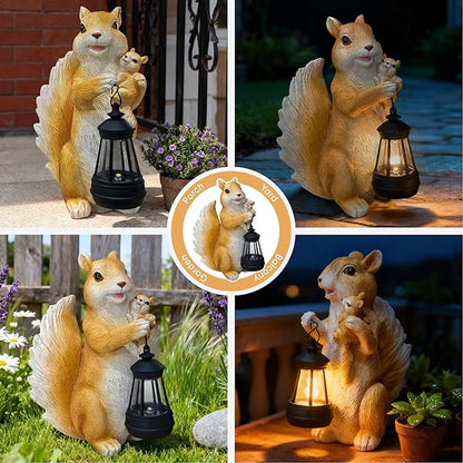 Solar Garden Statues Outdoor Decor – Cute Squirrel Statue with LED Lights, Waterproof Animal Figurine Lawn Ornament for Yard, Patio or Porch, Garden Decor Gift for Women & Mom