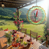 Cardinal Wind Spinners Garden Decor as Birthday Gifts for Women Mom,12 inch 3D Stainless Steel Hanging Wind Spinner Metal Catchers Kinetic Sculpture for Outdoor Decor, Patio,Yard Decorations