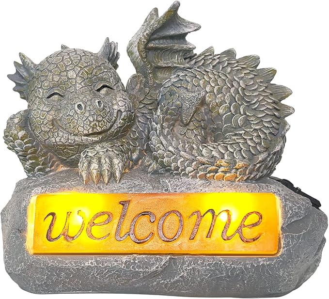 Solar Garden Decorations-Garden Dragon Welcome Display Decorative，Decor for Patio, Yard, Lawn, Pathway, Landescape (Western Dragon Statue)