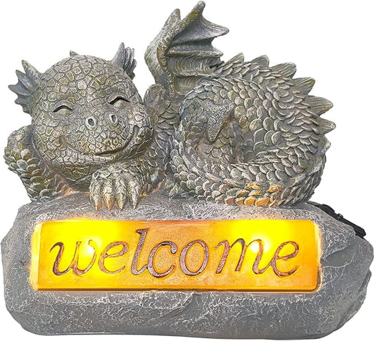 Solar Garden Decorations-Garden Dragon Welcome Display Decorative，Decor for Patio, Yard, Lawn, Pathway, Landescape (Western Dragon Statue)