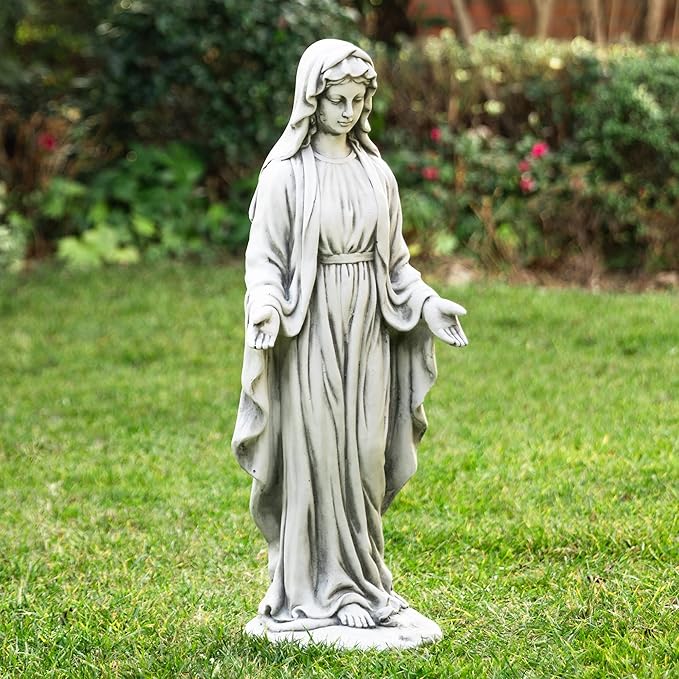 glitzhome GH50521 Blessed Mother Virgin Mary Religious Garden Decor Statue, 31 Inch, Antique Beige