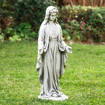 glitzhome GH50521 Blessed Mother Virgin Mary Religious Garden Decor Statue, 31 Inch, Antique Beige