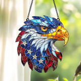 Patriotic Bald Eagle Head Acrylic Suncatcher - Faux Handmade Stained Glass Window Hanging Ornament for Display, Home Decor & Gift Idea for Eagle Lovers