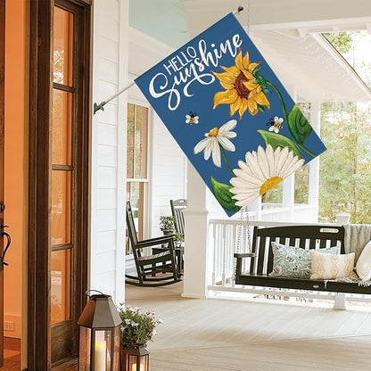 AVOIN colorlife Daisy Sunflower Hello Sunshine House Flag 28x40 Inch Double Sided, Summer Seasonal Holiday Burlap Yard Outdoor Decoration Blue