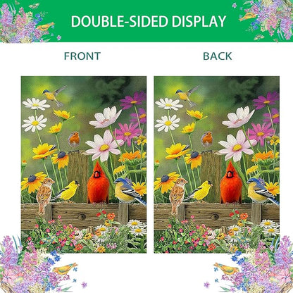 Spring Garden Flag Cardinal Floral 12x18 Inch Double Sided, Small Burlap Garden Yard Flags for Outside Outdoor House Spring Summer Decoration