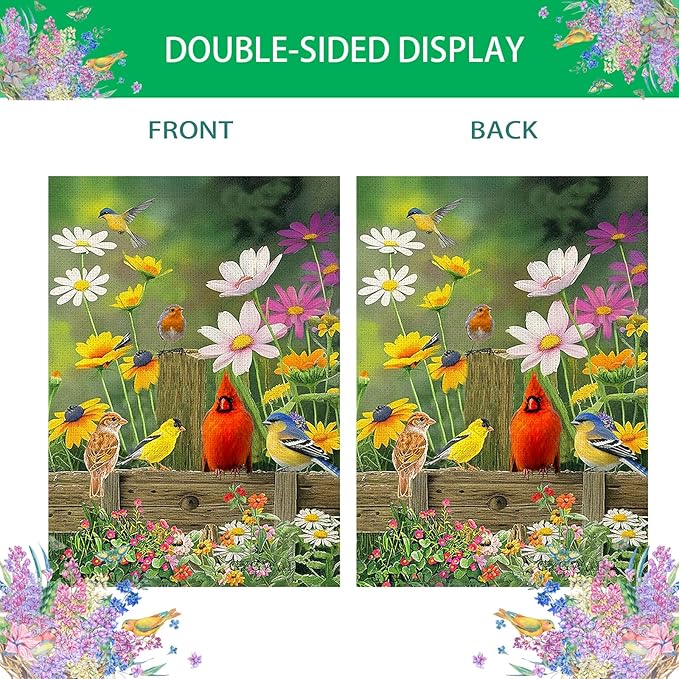 Spring Cardinal House Flag 28x40 Double Sided, Large Burlap Cardinal Birds Flowers Garden Yard Flags for Outside Outdoor House Spring Decoration