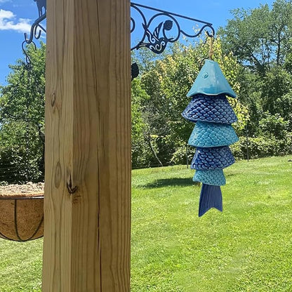 Koi Fish Ceramic Wind Chimes for Outside, 12Inch Garden Fish Decor, Beach Decor, Fish Sculptures for Outdoor, Patio, Pond.