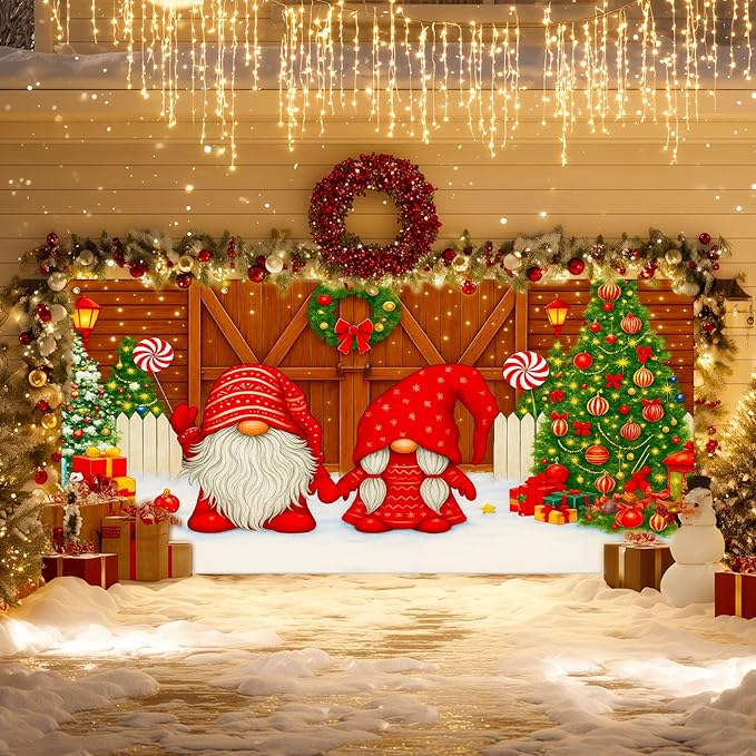 IVN Christmas Garage Door Cover Decoration 13x6ft Gnomes by Barn Doors with Tree Merry Christmas Garage Door Banner Home Door Front Yard Decor for Xmas Eve Holiday Outdoor