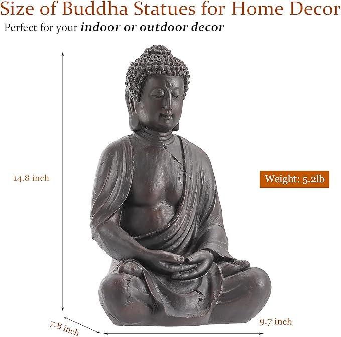 15" Buddha Statue Outdoor, Buddha Statues for Home Decor Indoor, Zen Decor Buda Garden Statues for Yard, Patio Gift