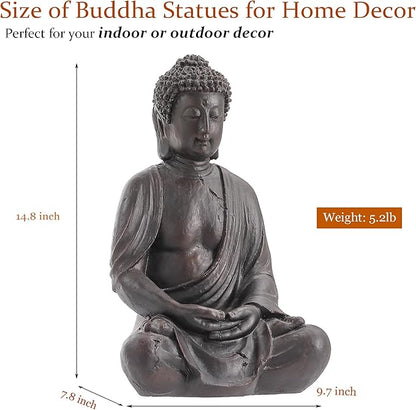 15" Buddha Statue Outdoor, Buddha Statues for Home Decor Indoor, Zen Decor Buda Garden Statues for Yard, Patio Gift