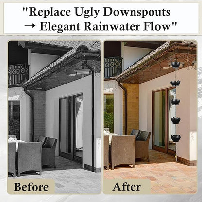 4.2ft Rain Chains for Downspout, Metal Lotus Rain Chain 5 Lotus Rain Chain Cups, Adjustable Rain Catcher Chain for Eaves Drainage, Replacement for Downspout, Gardens Patios & Home Decor