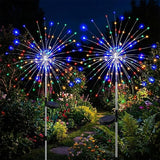 2 Pack Solar Firework Lights Outdoor, Adjustable 32" to 51" Extra Tall, 200 LED Stainless Steel 3-Section Pole, 8 Modes Waterproof Starburst Garden Lights for Yard Pathway Walkway Decor