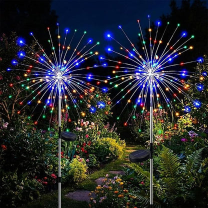 2 Pack Solar Firework Lights Outdoor, Adjustable 32" to 51" Extra Tall, 200 LED Stainless Steel 3-Section Pole, 8 Modes Waterproof Starburst Garden Lights for Yard Pathway Walkway Decor