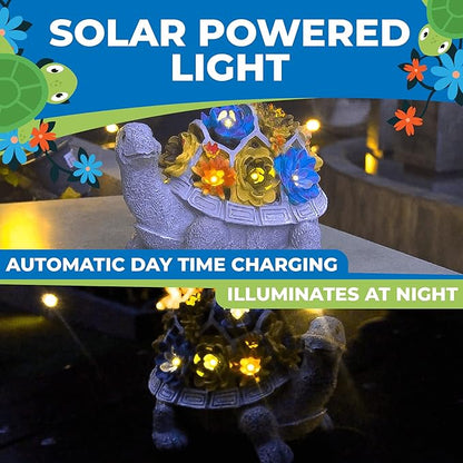 Solar Garden Outdoor Turtle Statue with Succulent and 7 LED Solar Lights – Lawn Decor Tortoise for Patio, Balcony, Yard, and Outdoor Solar Lantern