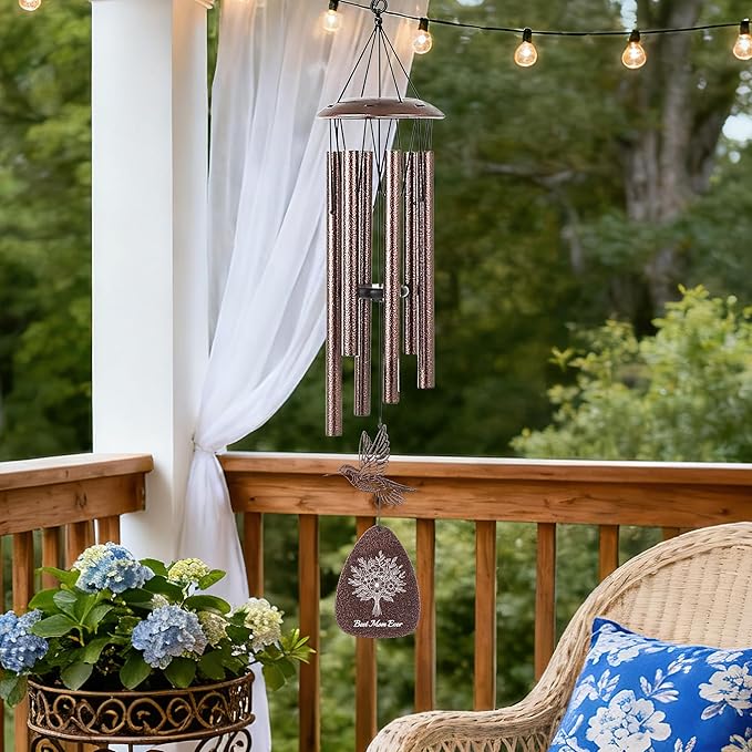 Mom Gifts Wind Chimes - Metal Hummingbird Windchimes with Card Indoor Outdoor Hanging Decor Appreciation Christmas New Year Mother's Day Birthday Gift for Best Mother from Daughter Son